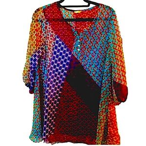 Casual Studio Light Airy Chiffon Earth & Jewel Colors Versatile Tunic M Travels